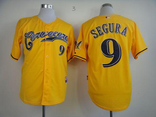 Custom Fan-Made Jean Segura Cerveceros Milwaukee Brewers #9 Yellow Baseball Jersey