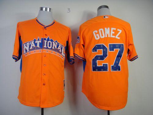 Custom Fan-Made Carlos Gomez Milwaukee Brewers #27 Orange 2013 All-Star Edition Baseball Jersey