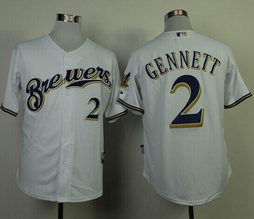 Custom Fan-Made Scooter Gennett Milwaukee Brewers #2 White Baseball Jersey