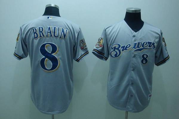 Custom Fan-Made Ryan Braun Milwaukee Brewers #8 Grey Baseball Jersey