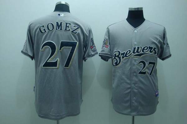 Custom Fan-Made Carlos Gomez Milwaukee Brewers #27 Grey Baseball Jersey