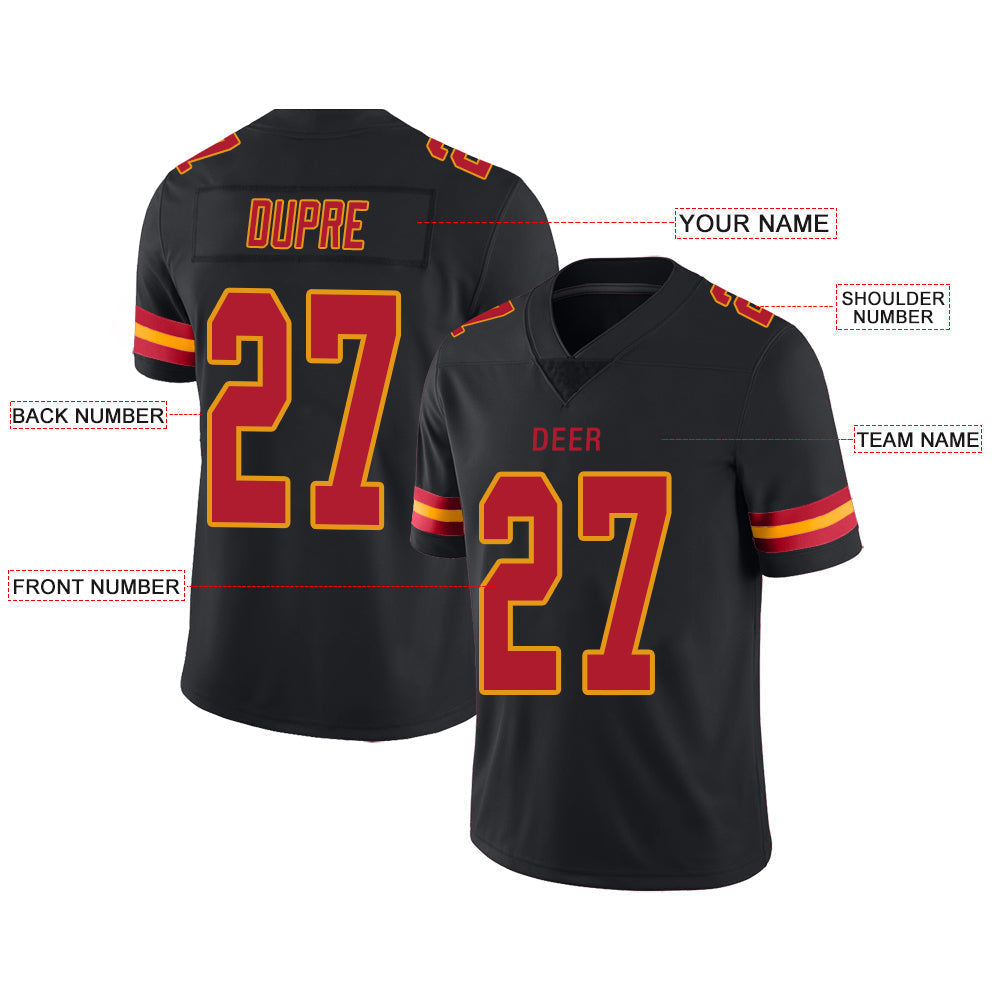 Custom black football jersey front view | GameDay Jerseys