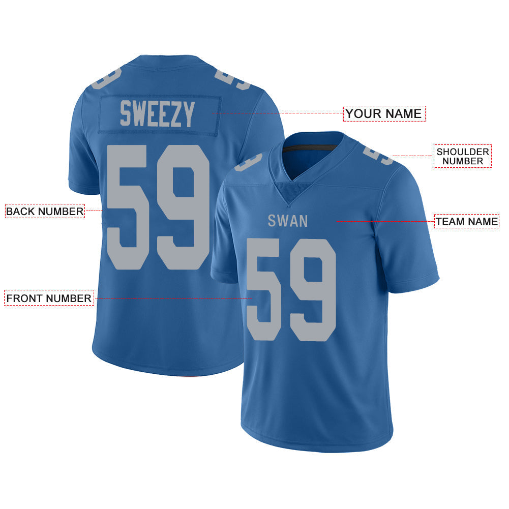 Custom blue football jersey front view | GameDay Jerseys