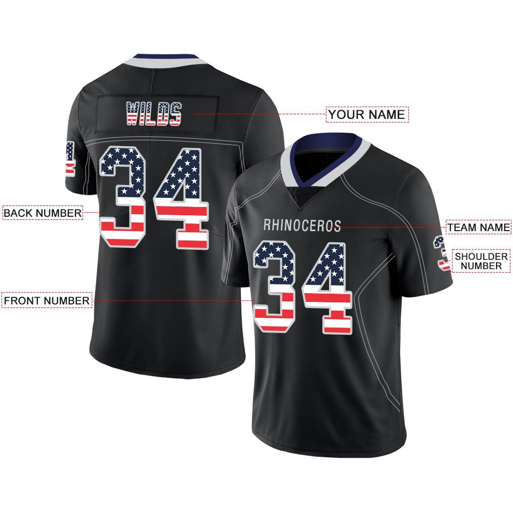 Custom black football jersey front view | GameDay Jerseys