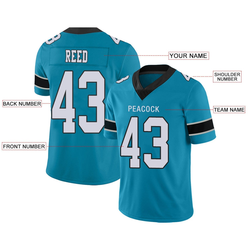 Custom blue football jersey detail | GameDay Jerseys