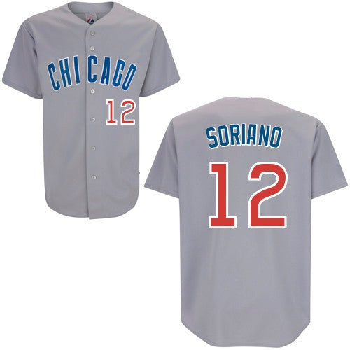 Custom Fan-Made Alfonso Soriano Chicago Cubs #12 Grey Baseball Jersey