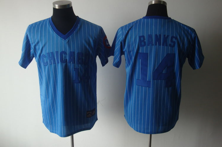 Custom Fan-Made Ernie Banks Blue Cooperstown Chicago Cubs #14 Blue Throwback Baseball Jersey