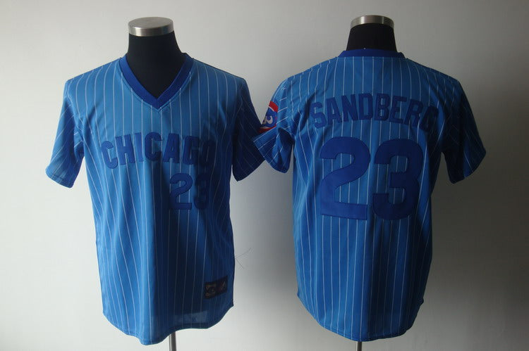 Custom Fan-Made Ryne Sandberg Blue Cooperstown Chicago Cubs #23 Blue Throwback Baseball Jersey