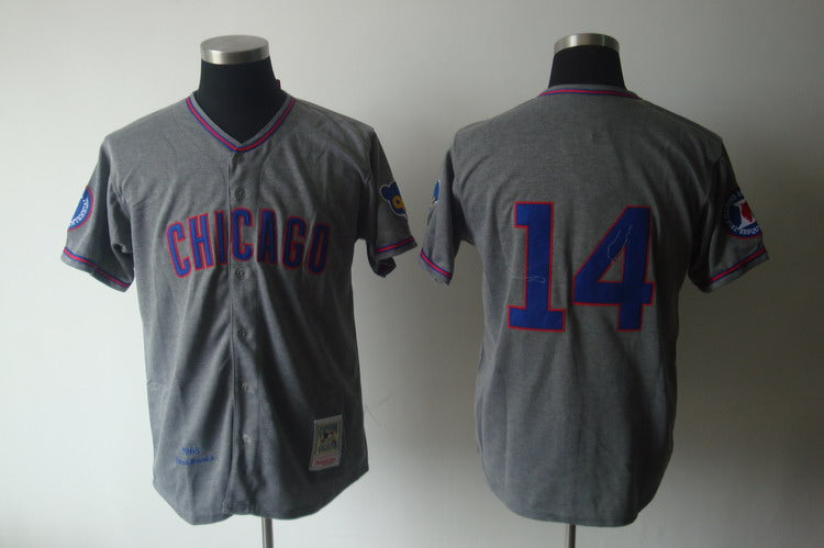 Custom Fan-Made Ernie Banks Chicago Cubs #14 Grey 1968 Throwback Baseball Jersey