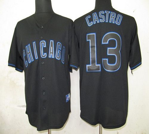Custom Fan-Made Starlin Castro Chicago Cubs #13 Black Baseball Jersey