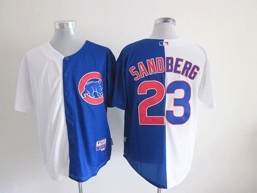 Custom Fan-Made Ryne Sandberg White/Blue Split Chicago Cubs #23 Baseball Jersey