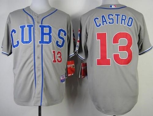 Custom Fan-Made Starlin Castro Chicago Cubs #13 Grey Baseball Jersey