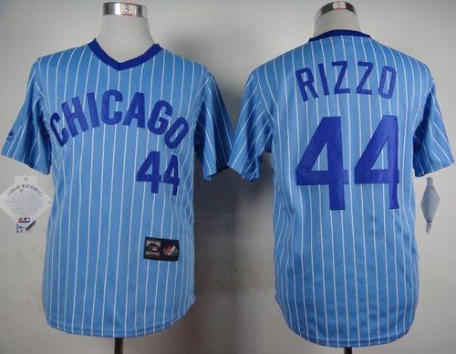 Custom Fan-Made Anthony Rizzo Cooperstown Chicago Cubs #44 Blue Throwback Baseball Jersey