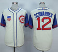 Custom Fan-Made Kyle Schwarber Cream/Blue Chicago Cubs #12 1942 Throwback Turn Back Clock Edition Baseball Jersey