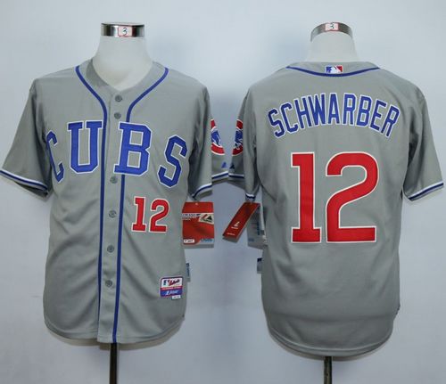 Custom Fan-Made Kyle Schwarber Chicago Cubs #12 Grey Baseball Jersey