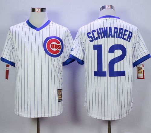 Custom Fan-Made Kyle Schwarber Cooperstown Chicago Cubs #12 White Baseball Jersey