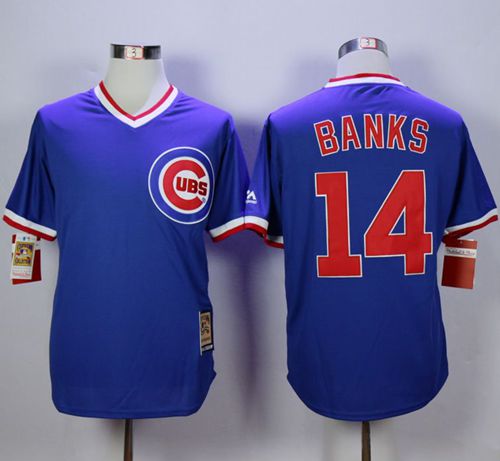 Custom Fan-Made Ernie Banks Cooperstown Chicago Cubs #14 Blue Baseball Jersey