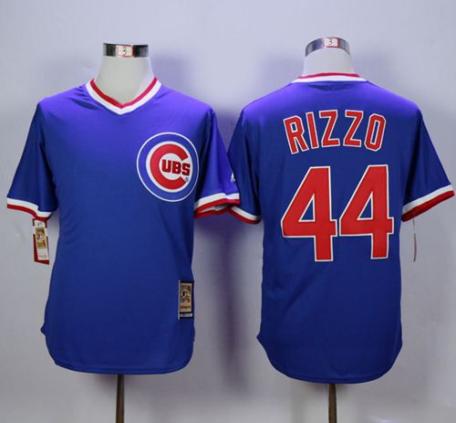 Custom Fan-Made Anthony Rizzo Cooperstown Chicago Cubs #44 Blue Baseball Jersey
