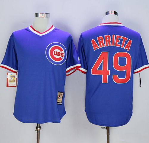 Custom Fan-Made Jake Arrieta Cooperstown Chicago Cubs #49 Blue Baseball Jersey
