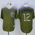 Custom Fan-Made Kyle Schwarber Camo Chicago Cubs #12 Green Baseball Jersey