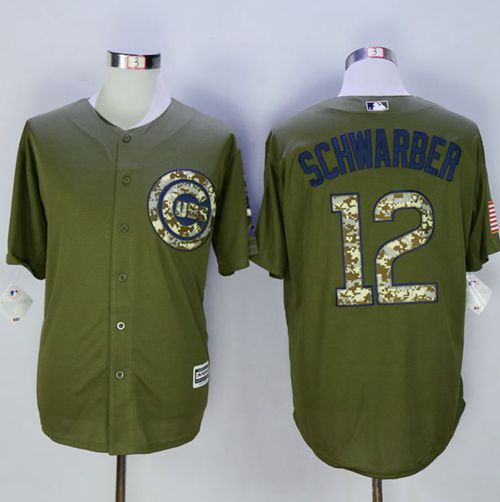 Custom Fan-Made Kyle Schwarber Camo Chicago Cubs #12 Green Baseball Jersey