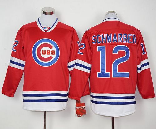 Custom Fan-Made Kyle Schwarber Long Chicago Cubs #12 Red Baseball Jersey