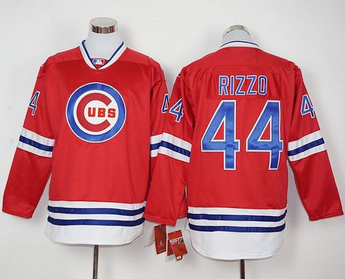 Custom Fan-Made Anthony Rizzo Long Chicago Cubs #44 Red Baseball Jersey