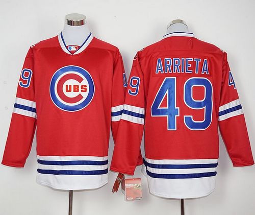 Custom Fan-Made Jake Arrieta Long Chicago Cubs #49 Red Baseball Jersey