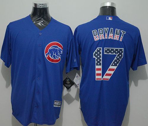 Custom Fan-Made Kris Bryant USA Flag Chicago Cubs #17 Blue Baseball Jersey