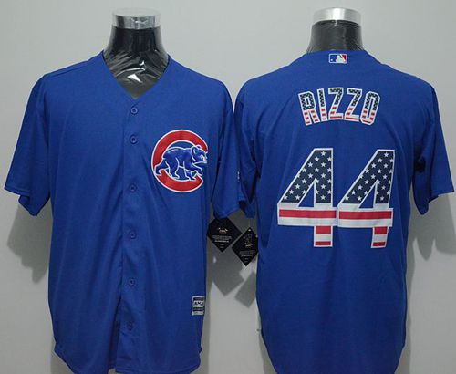 Custom Fan-Made Anthony Rizzo USA Flag Chicago Cubs #44 Blue Baseball Jersey