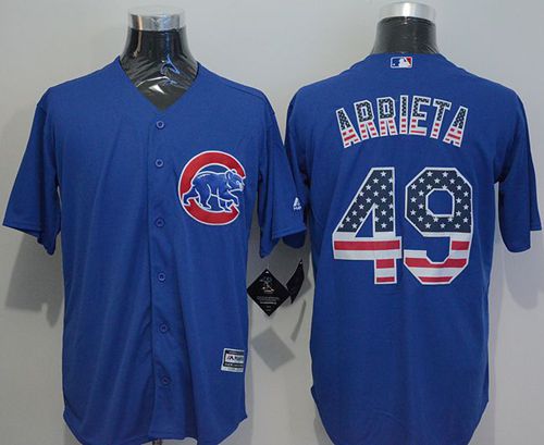Custom Fan-Made Jake Arrieta USA Flag Chicago Cubs #49 Blue Baseball Jersey