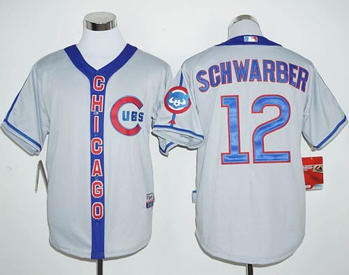 Custom Fan-Made Kyle Schwarber Cooperstown Chicago Cubs #12 Grey Baseball Jersey