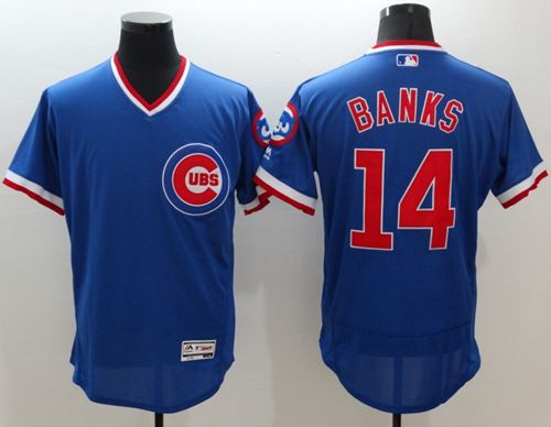 Custom Fan-Made Ernie Banks Cooperstown Chicago Cubs #14 Blue Baseball Jersey