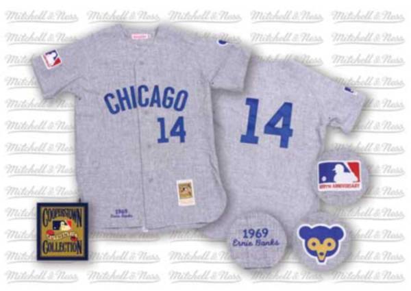 Custom Fan-Made Ernie Banks Chicago Cubs #14 Grey Throwback Baseball Jersey