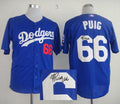 Custom Fan-Made Yasiel Puig Autographed Los Angeles Dodgers #66 Blue Baseball Jersey