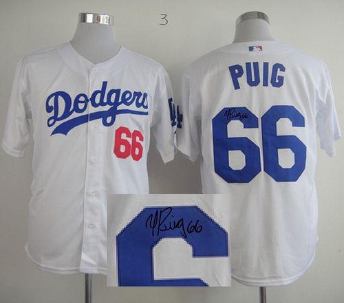 Custom Fan-Made Yasiel Puig Autographed Los Angeles Dodgers #66 White Baseball Jersey