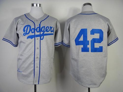 Custom Fan-Made Jackie Robinson Los Angeles Dodgers #42 Grey 1955 Throwback Baseball Jersey