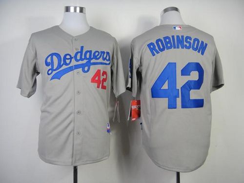 Custom Fan-Made Jackie Robinson Los Angeles Dodgers #42 Grey Baseball Jersey