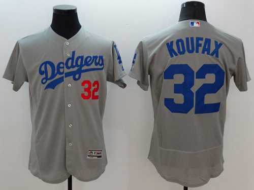 Custom Fan-Made Sandy Koufax Los Angeles Dodgers #32 Grey Baseball Jersey