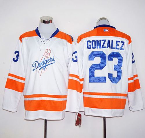 Custom Fan-Made Adrian Gonzalez White/Orange Long Los Angeles Dodgers #23 Baseball Jersey