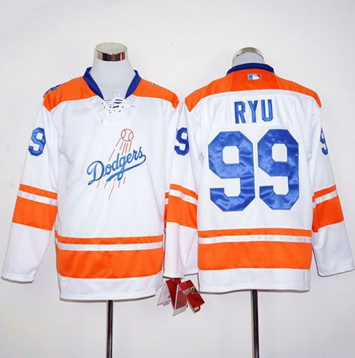 Custom Fan-Made Hyun Jin Ryu White/Orange Long Los Angeles Dodgers #99 Baseball Jersey