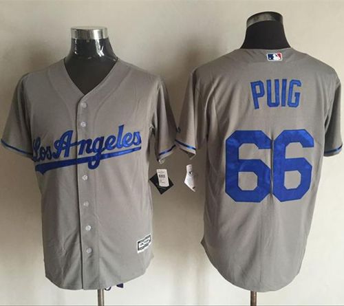 Custom Fan-Made Yasiel Puig Los Angeles Dodgers #66 Grey Baseball Jersey