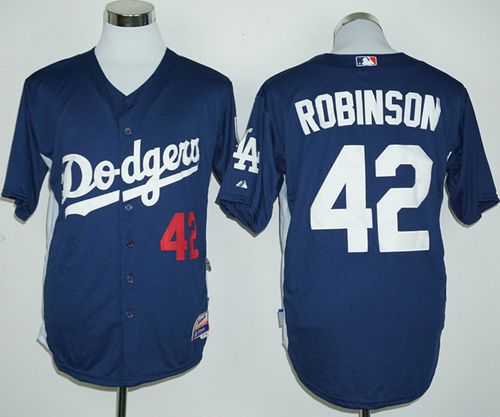 Custom Fan-Made Jackie Robinson Cooperstown Los Angeles Dodgers #42 Blue Baseball Jersey