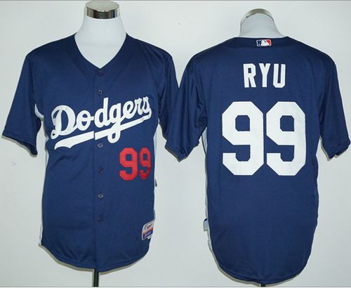 Custom Fan-Made Hyun Jin Ryu Cooperstown Los Angeles Dodgers #99 Blue Baseball Jersey