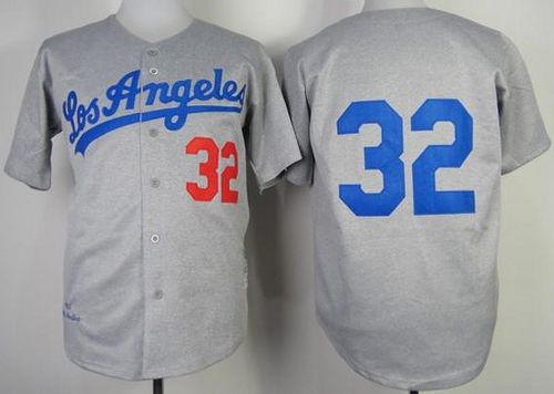 Custom Fan-Made Sandy Koufax Los Angeles Dodgers #32 Grey 1963 Throwback Baseball Jersey