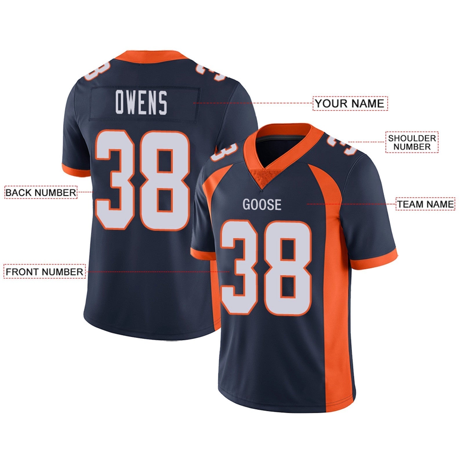 Custom orange football jersey detail | GameDay Jerseys