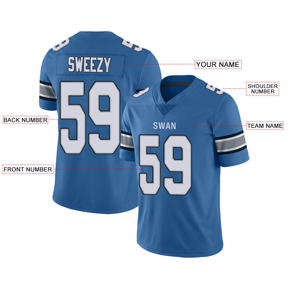 Custom blue football jersey front view | GameDay Jerseys