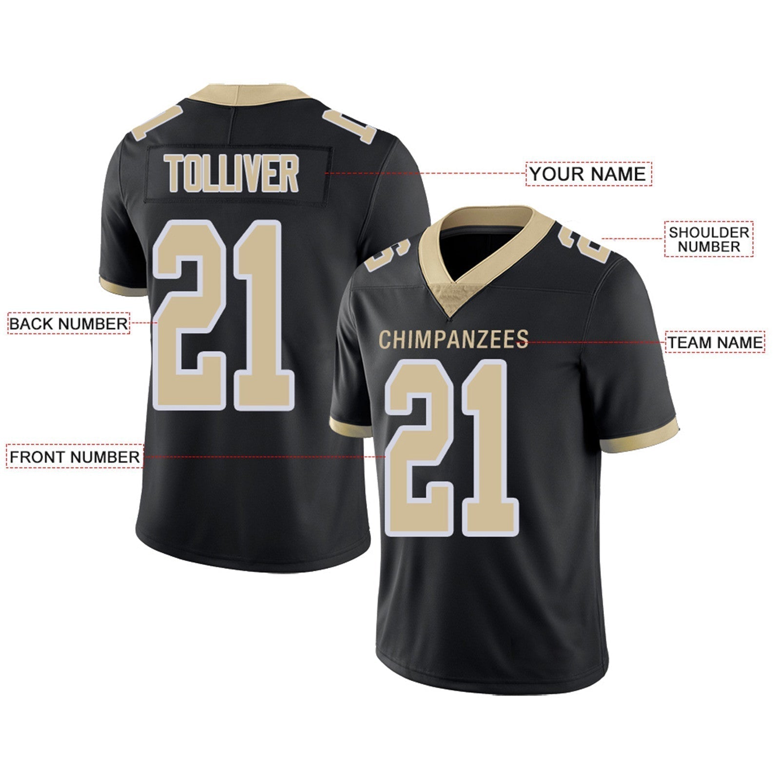 Custom black football jersey back view | GameDay Jerseys