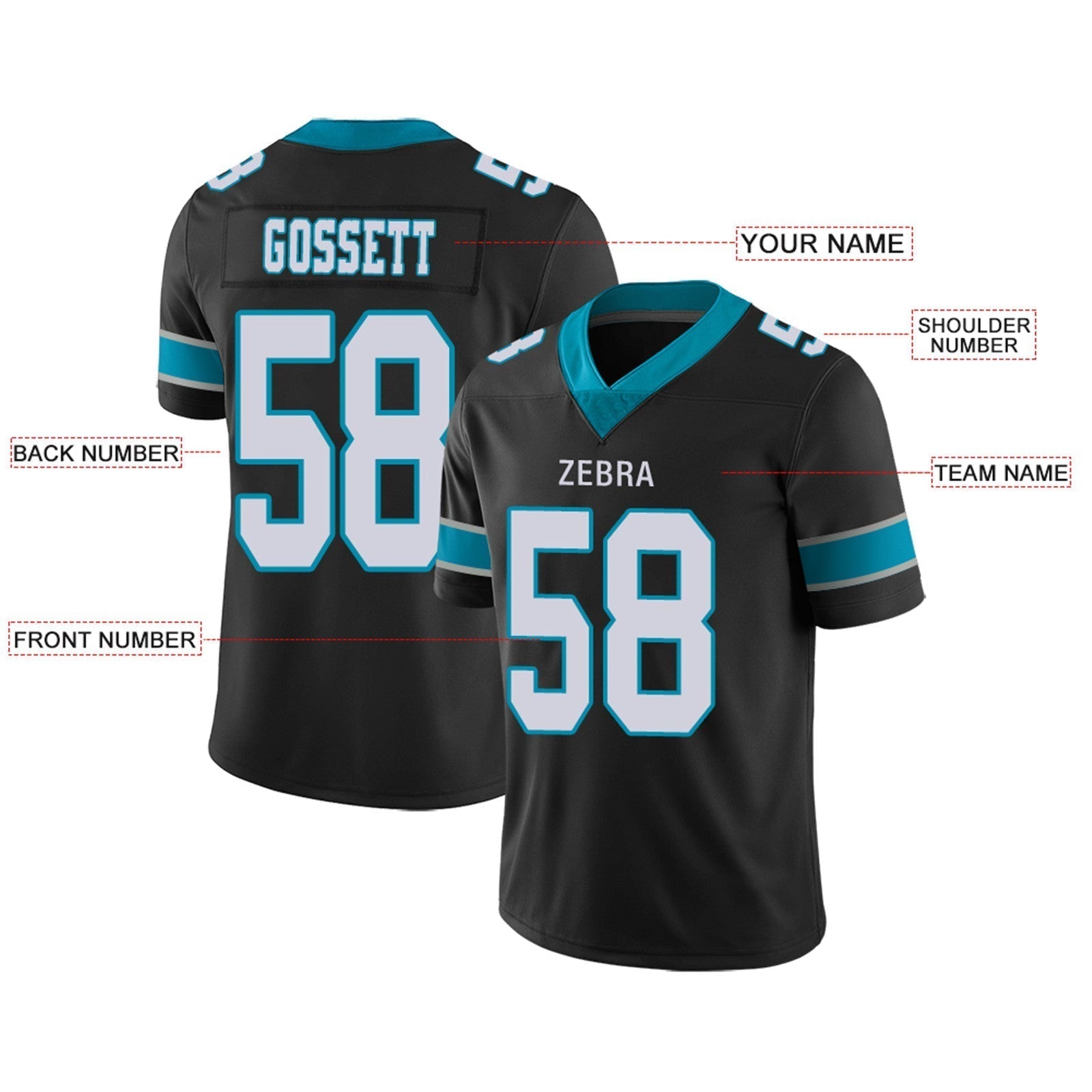 Custom blue football jersey full view | GameDay Jerseys