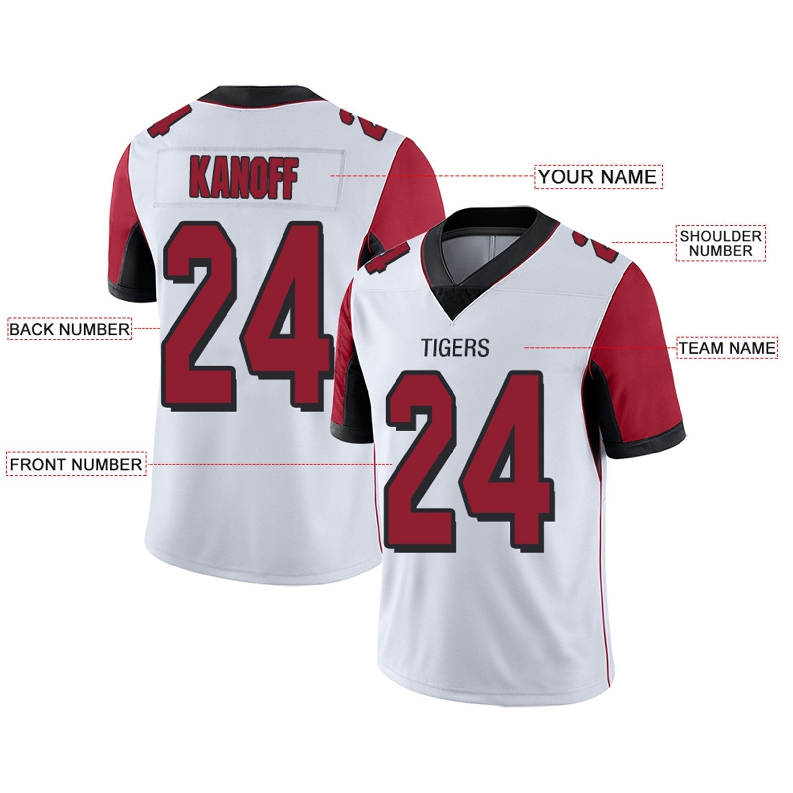 Custom red football jersey detail | GameDay Jerseys